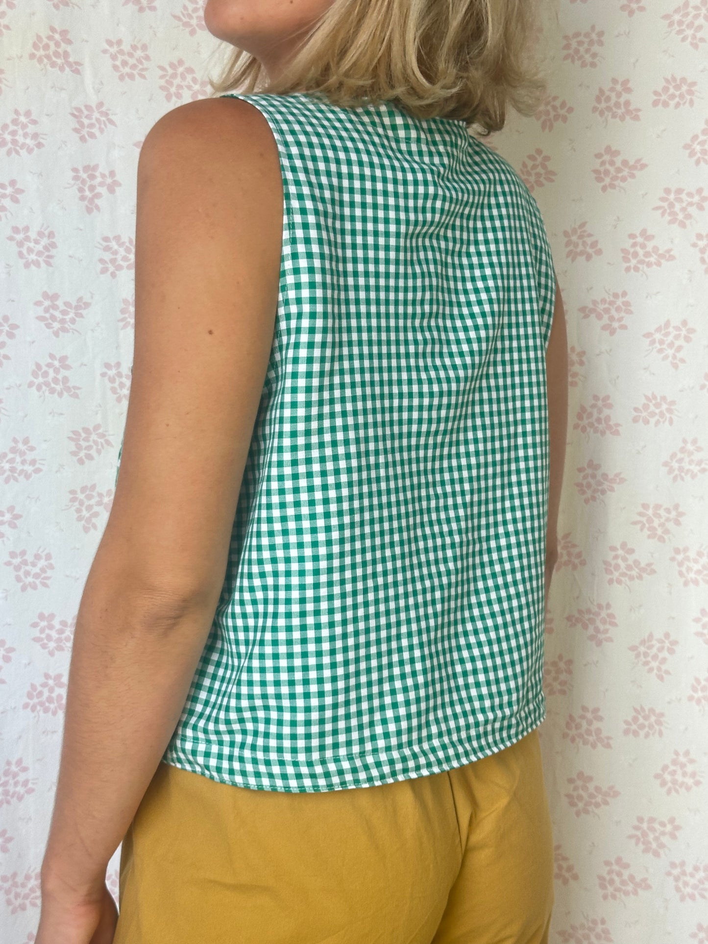 Haut Bouton Vichy Vert
