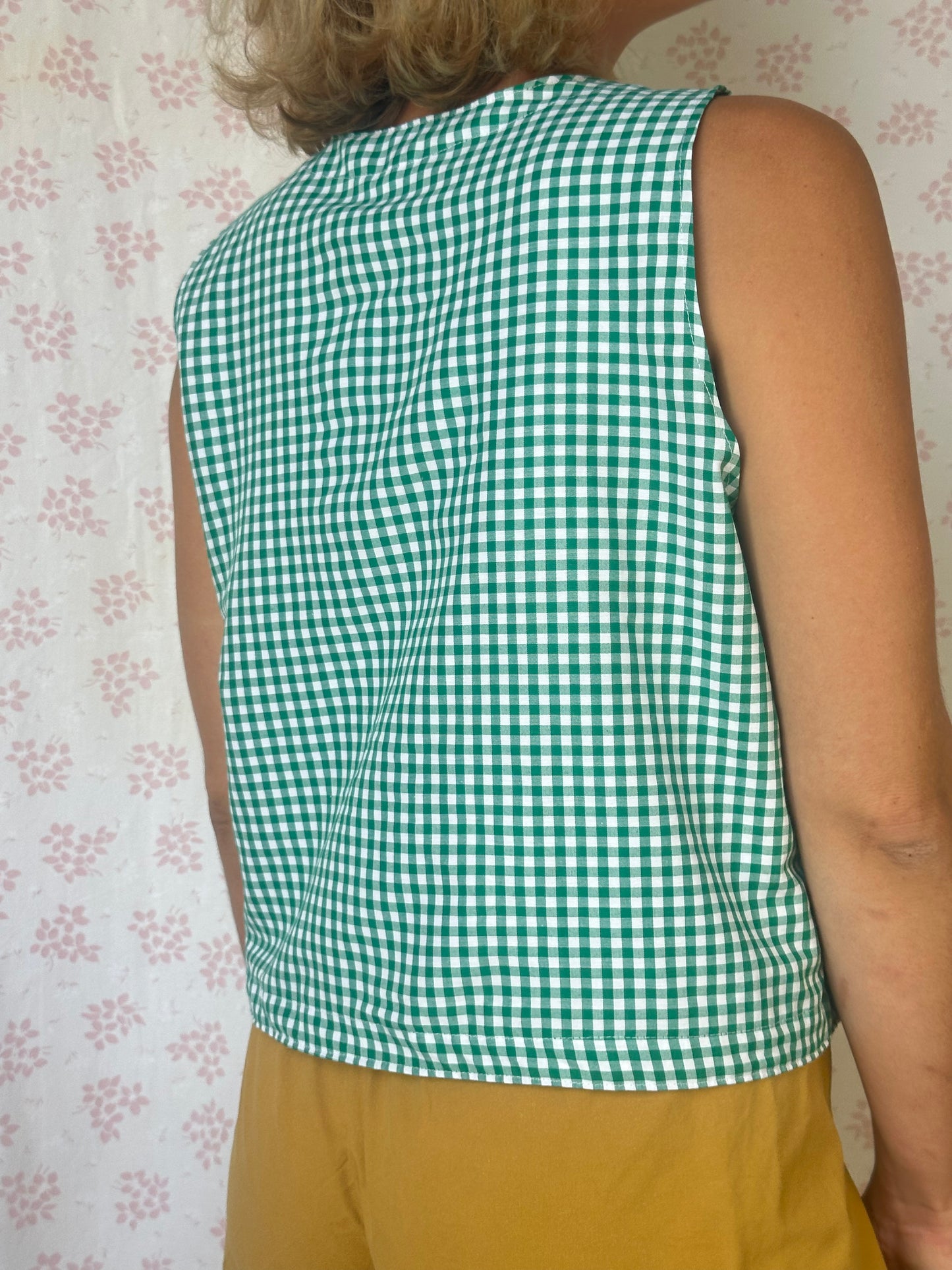 Haut Bouton Vichy Vert