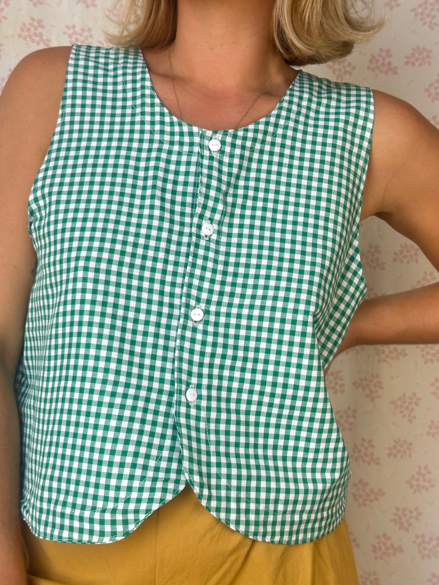 Haut Bouton Vichy Vert