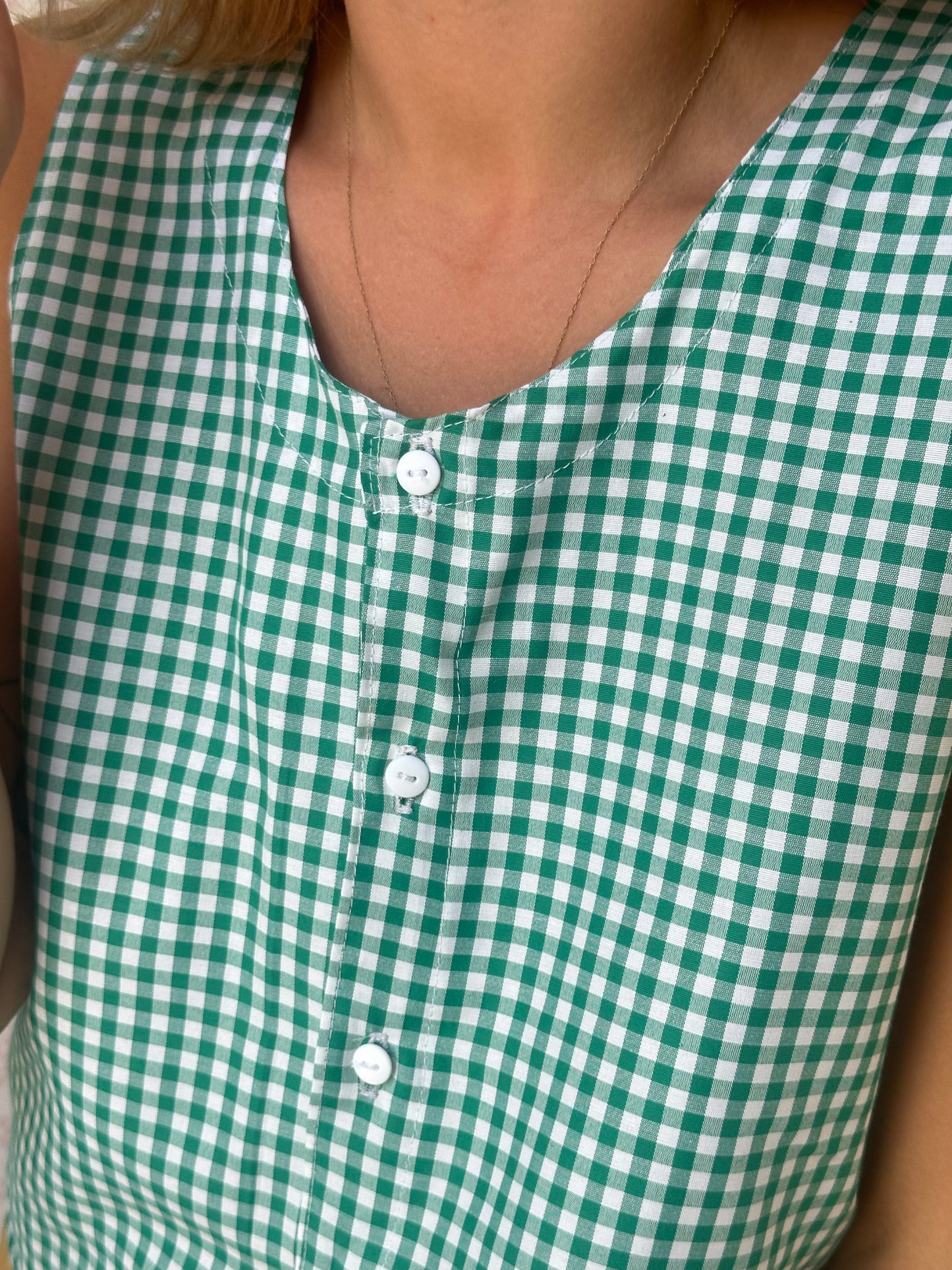 Haut Bouton Vichy Vert
