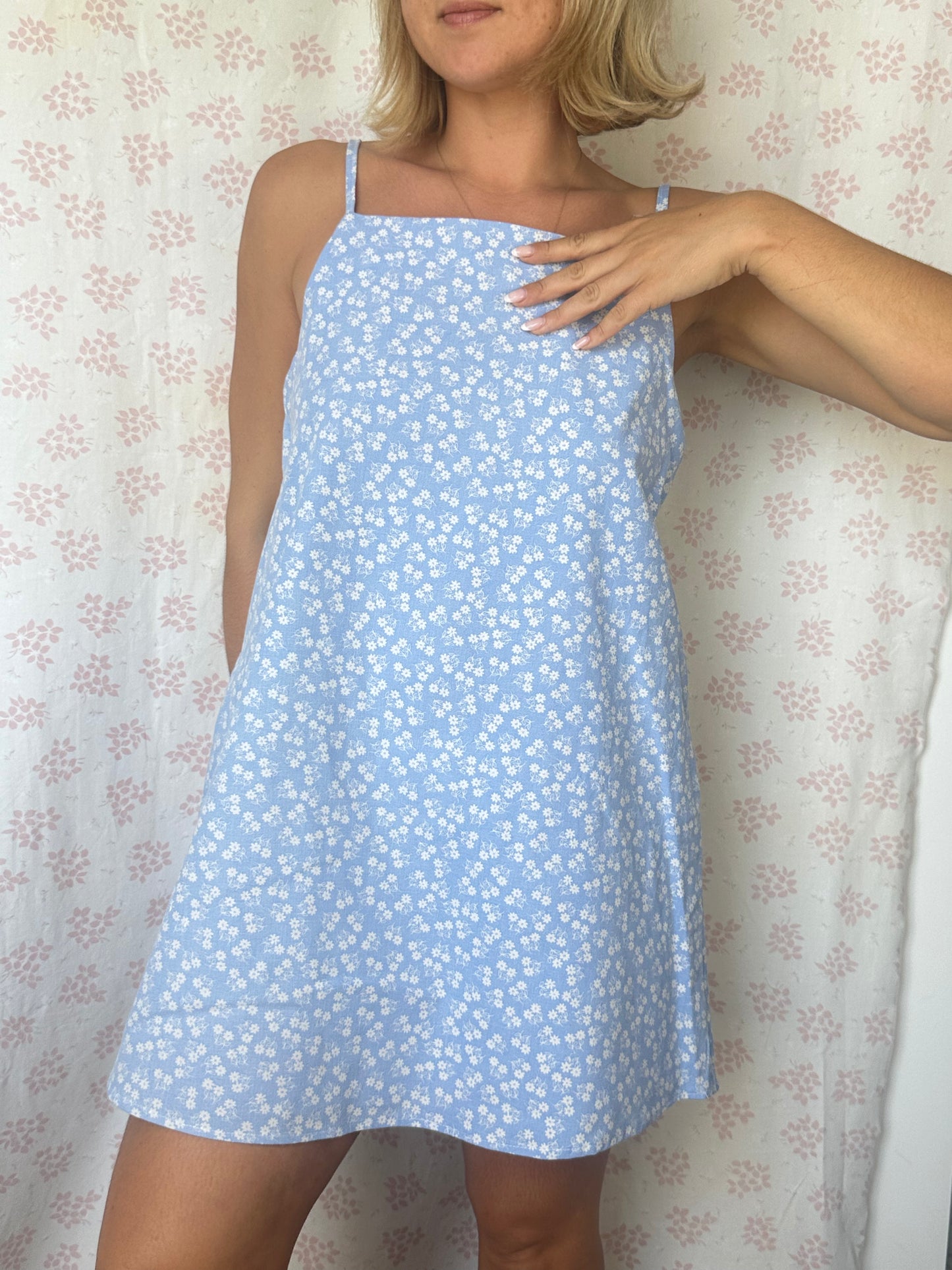 Robe Bretelle Bleu Fleurs