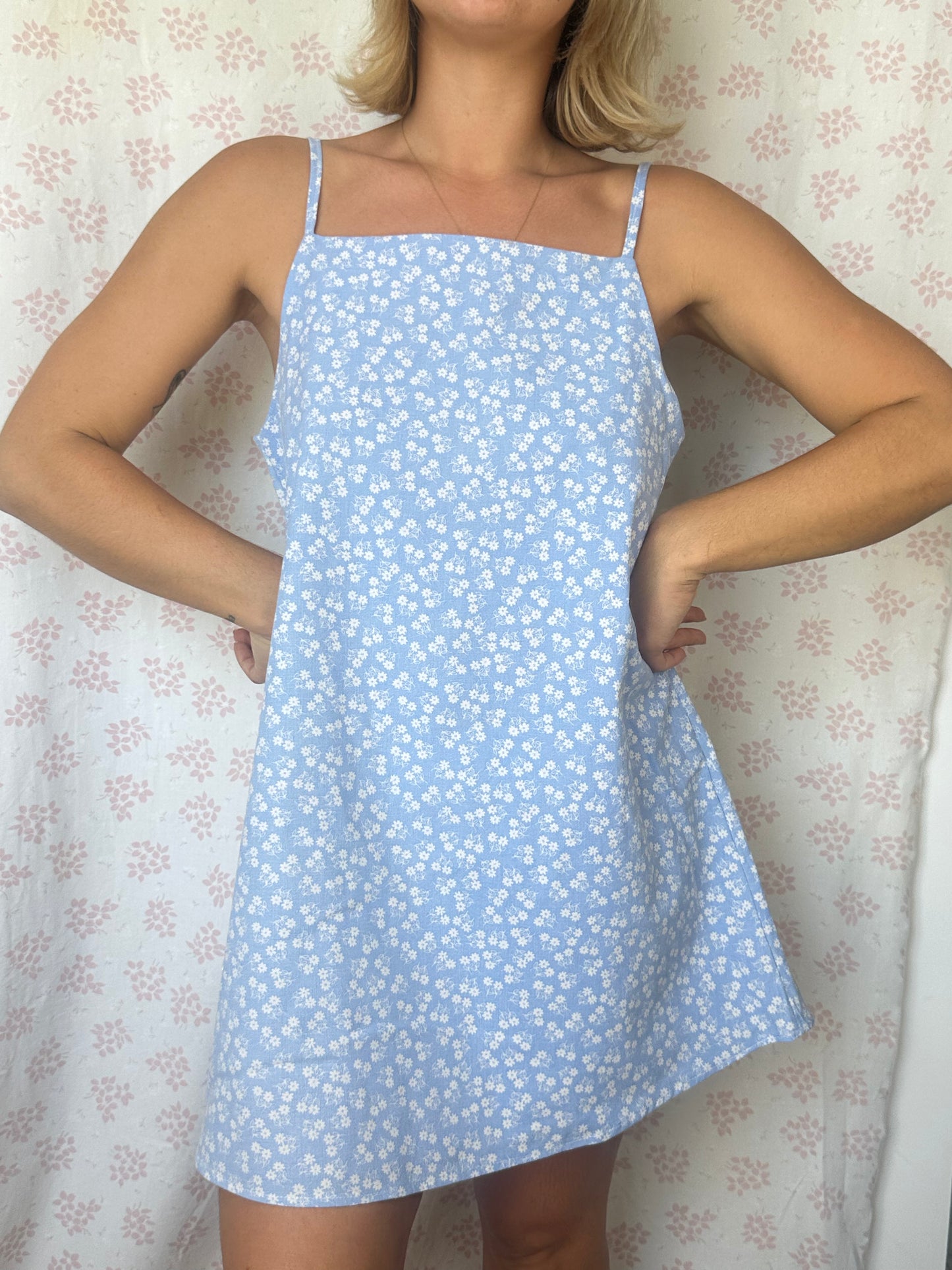 Robe Bretelle Bleu Fleurs