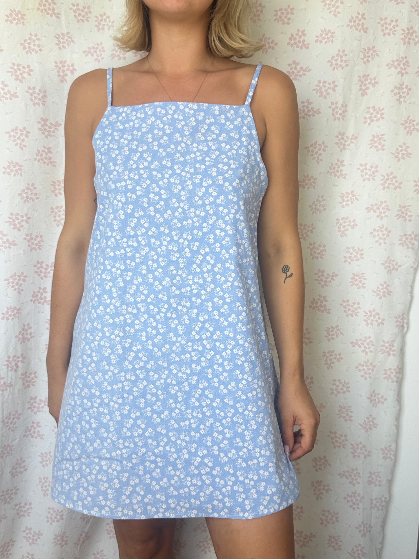 Robe Bretelle Bleu Fleurs