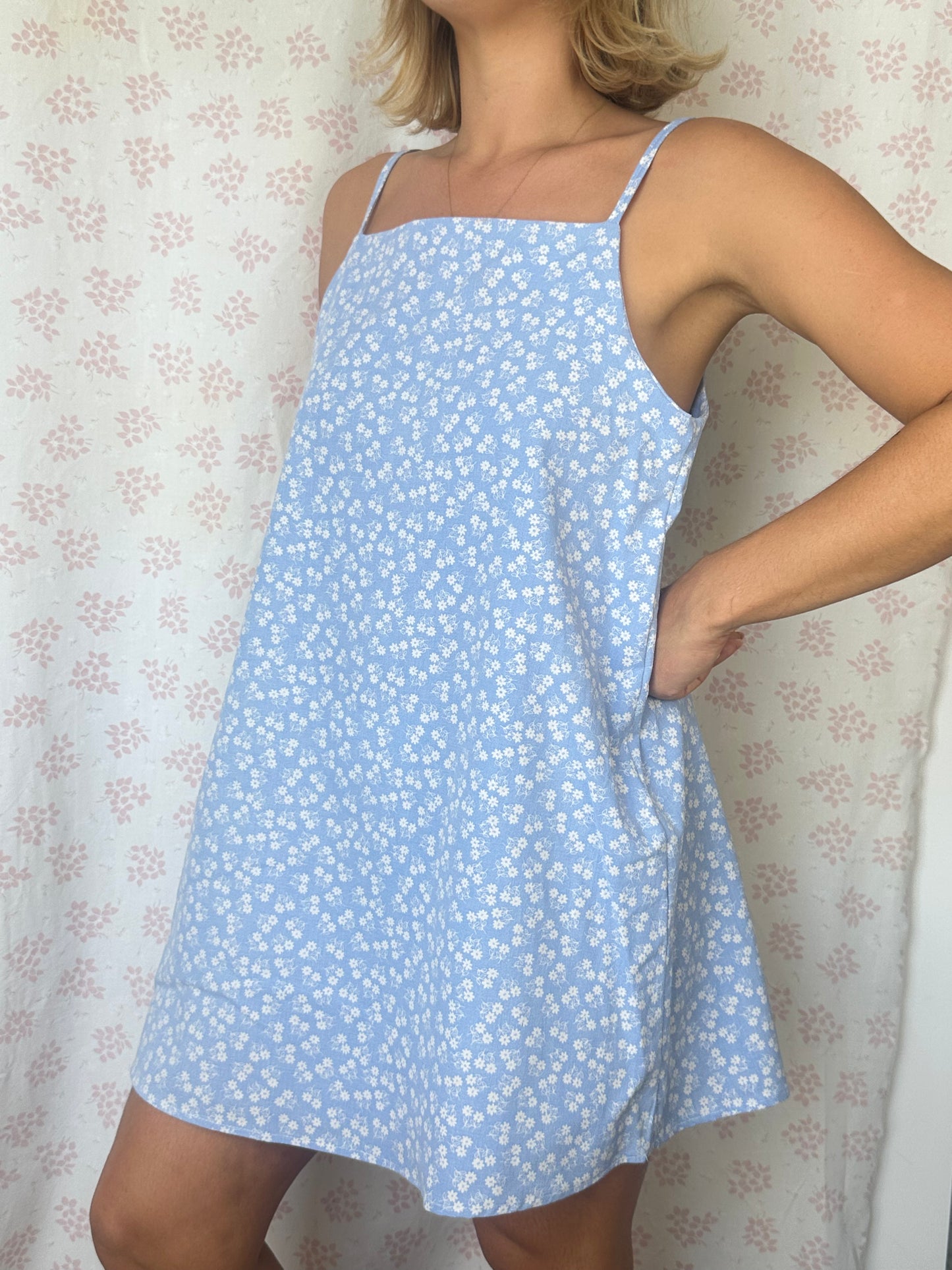 Robe Bretelle Bleu Fleurs