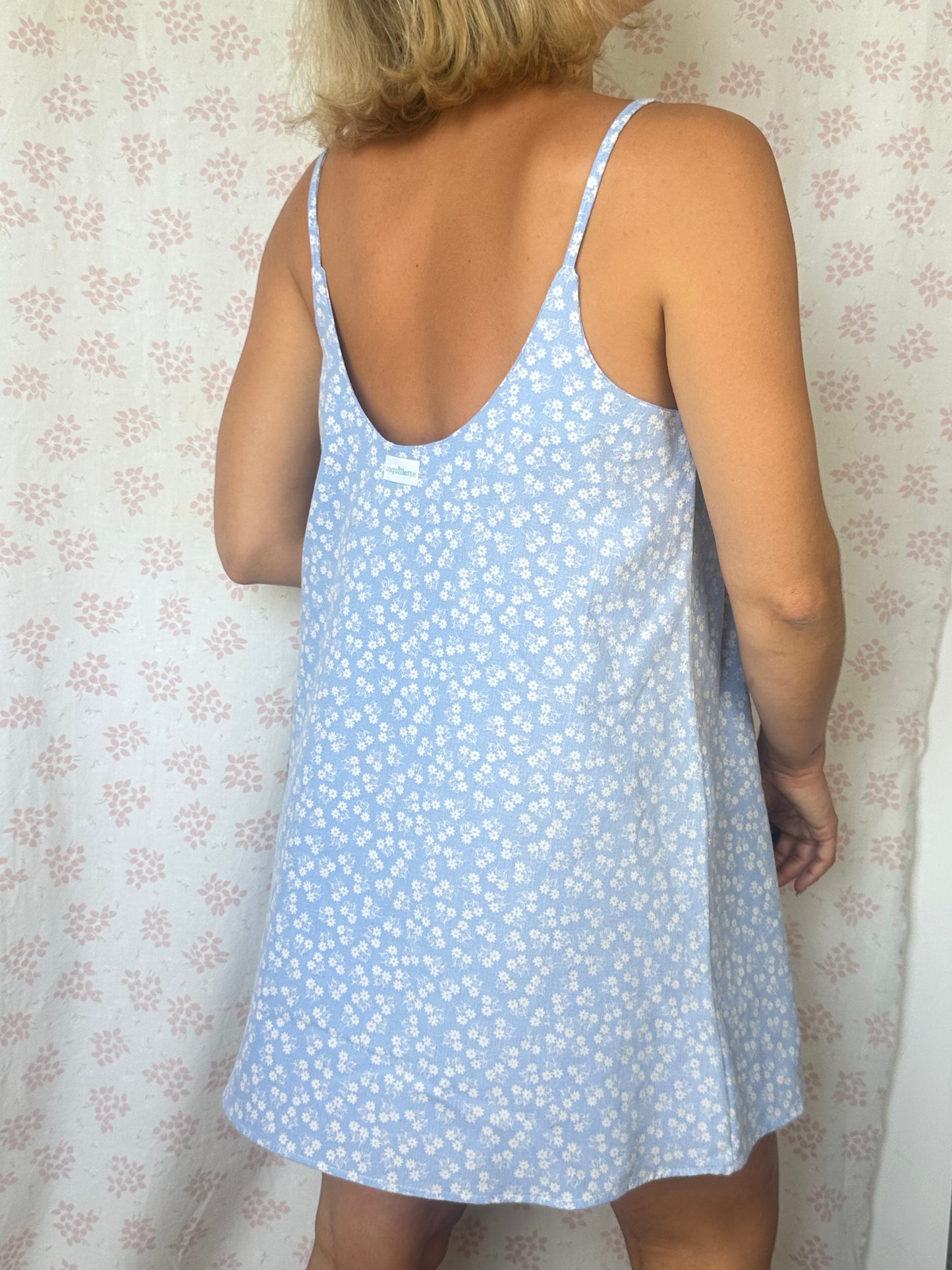 Robe Bretelle Bleu Fleurs