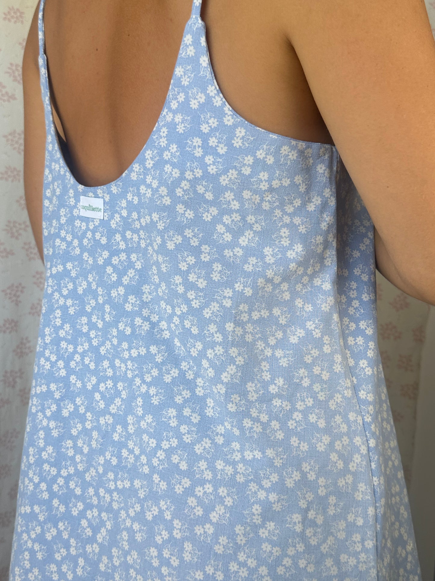Robe Bretelle Bleu Fleurs