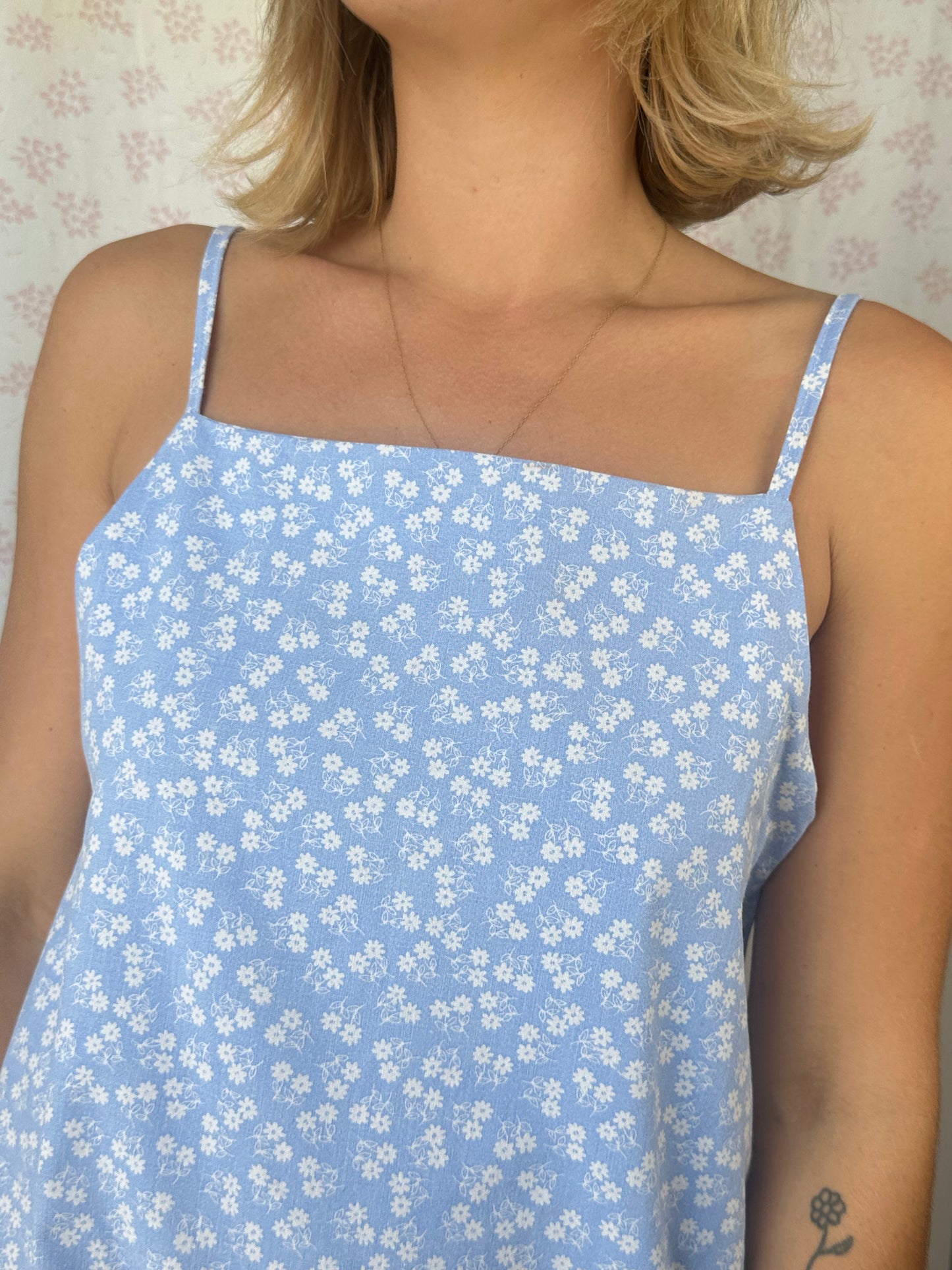 Robe Bretelle Bleu Fleurs