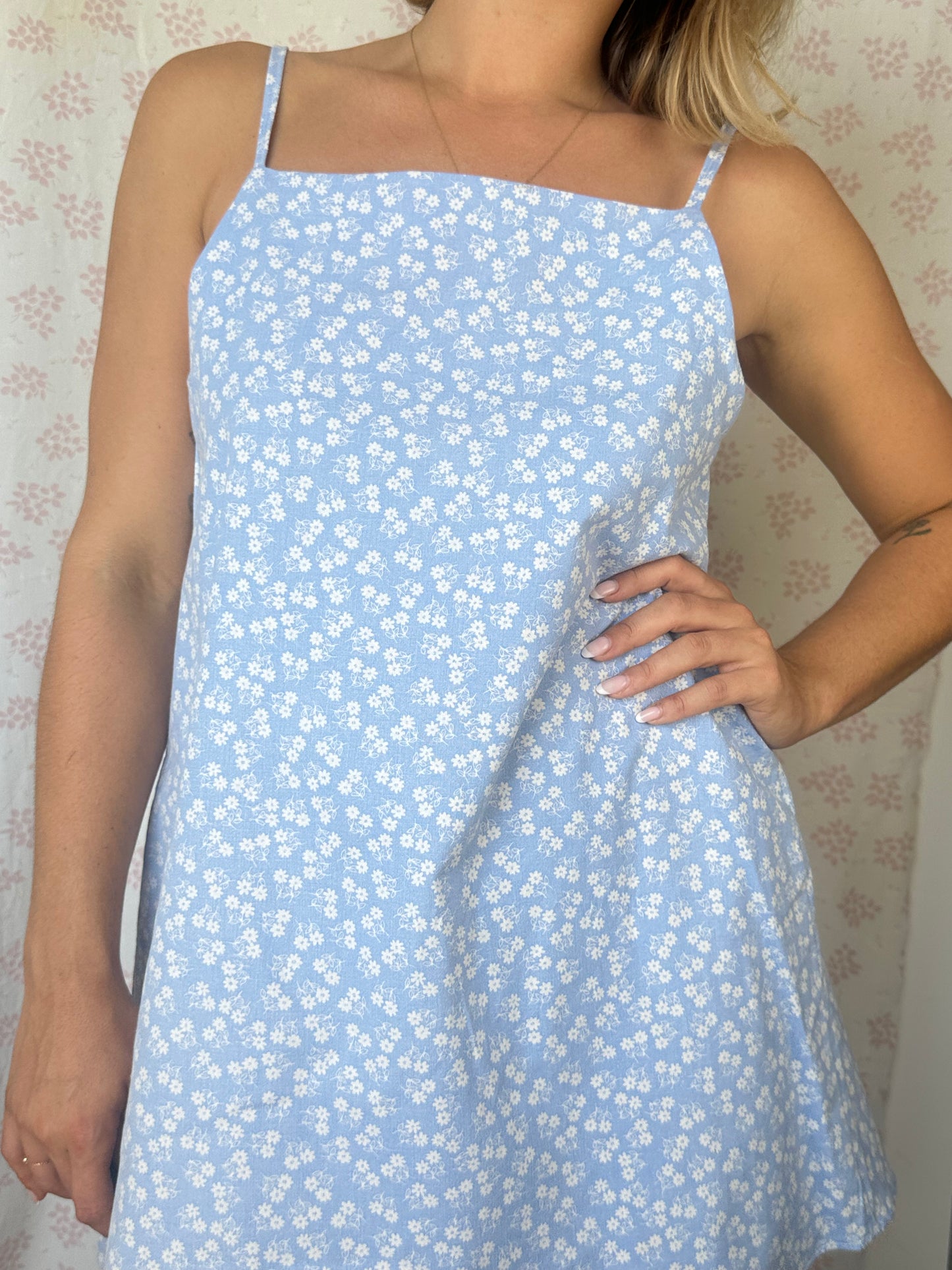 Robe Bretelle Bleu Fleurs