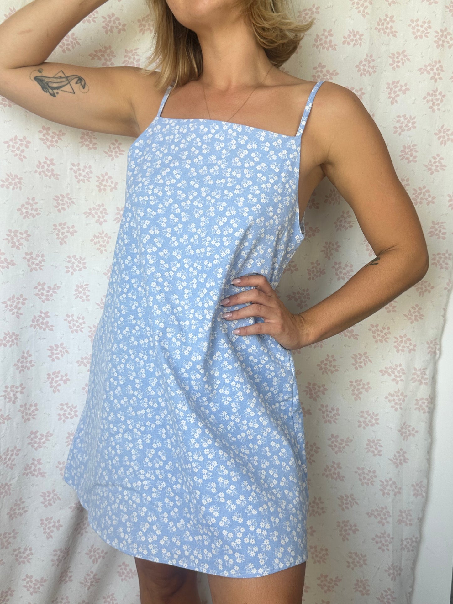 Robe Bretelle Bleu Fleurs