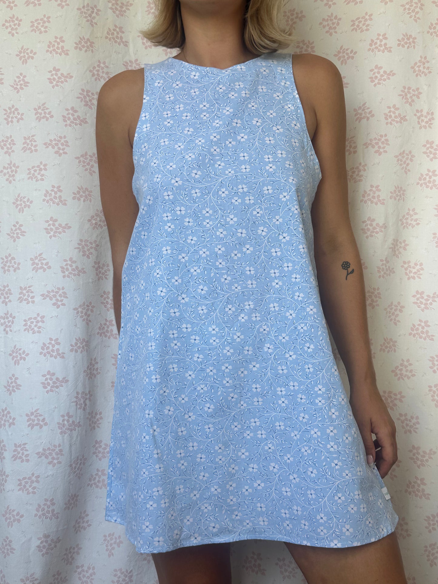 Robe Col Fleurs Bleu