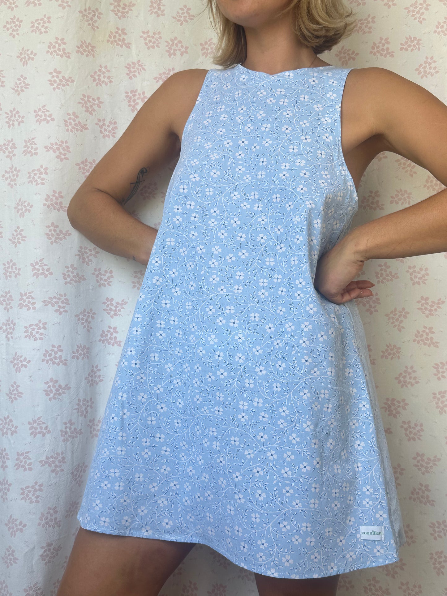 Robe Col Fleurs Bleu