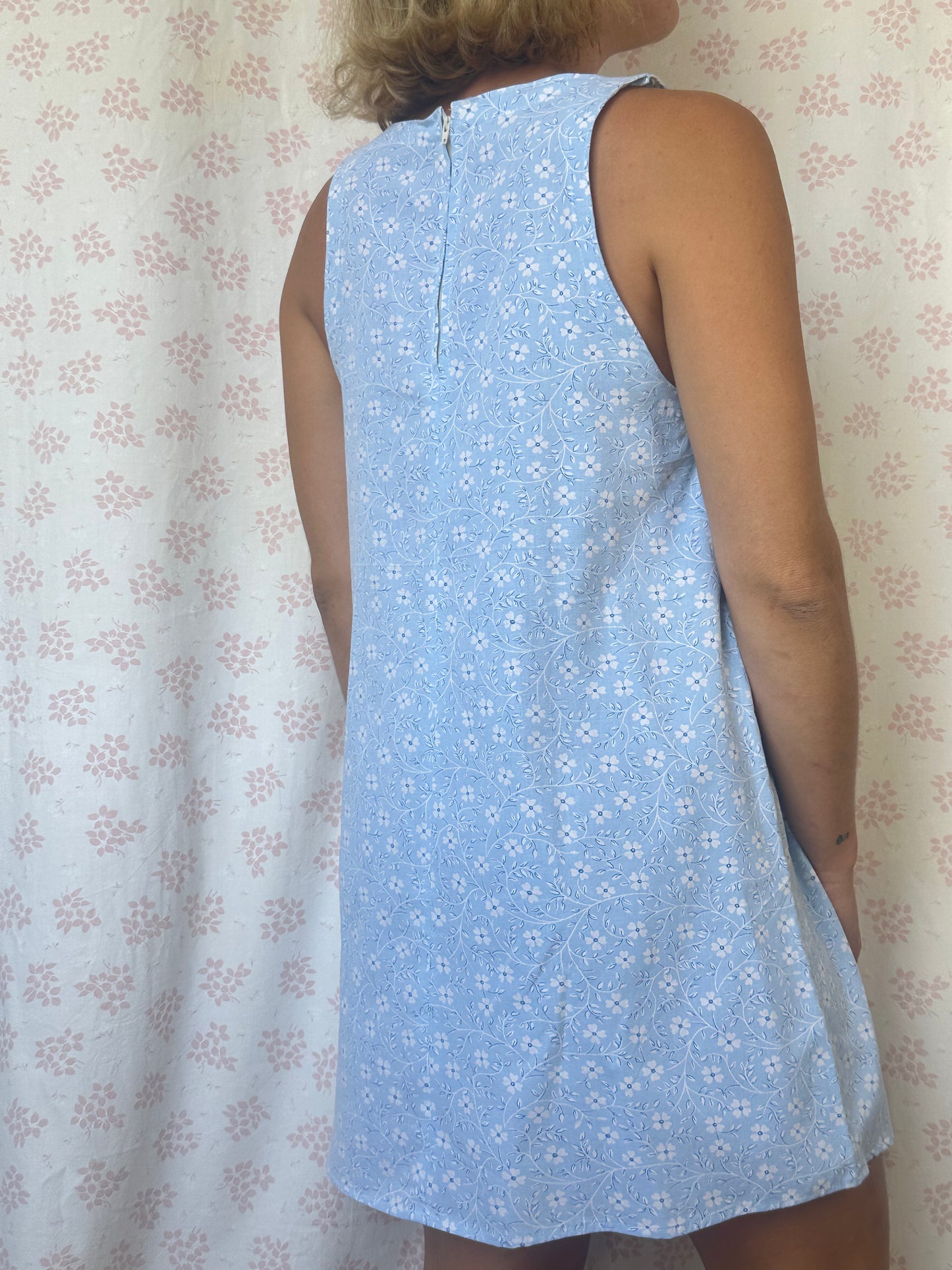 Robe Col Fleurs Bleu