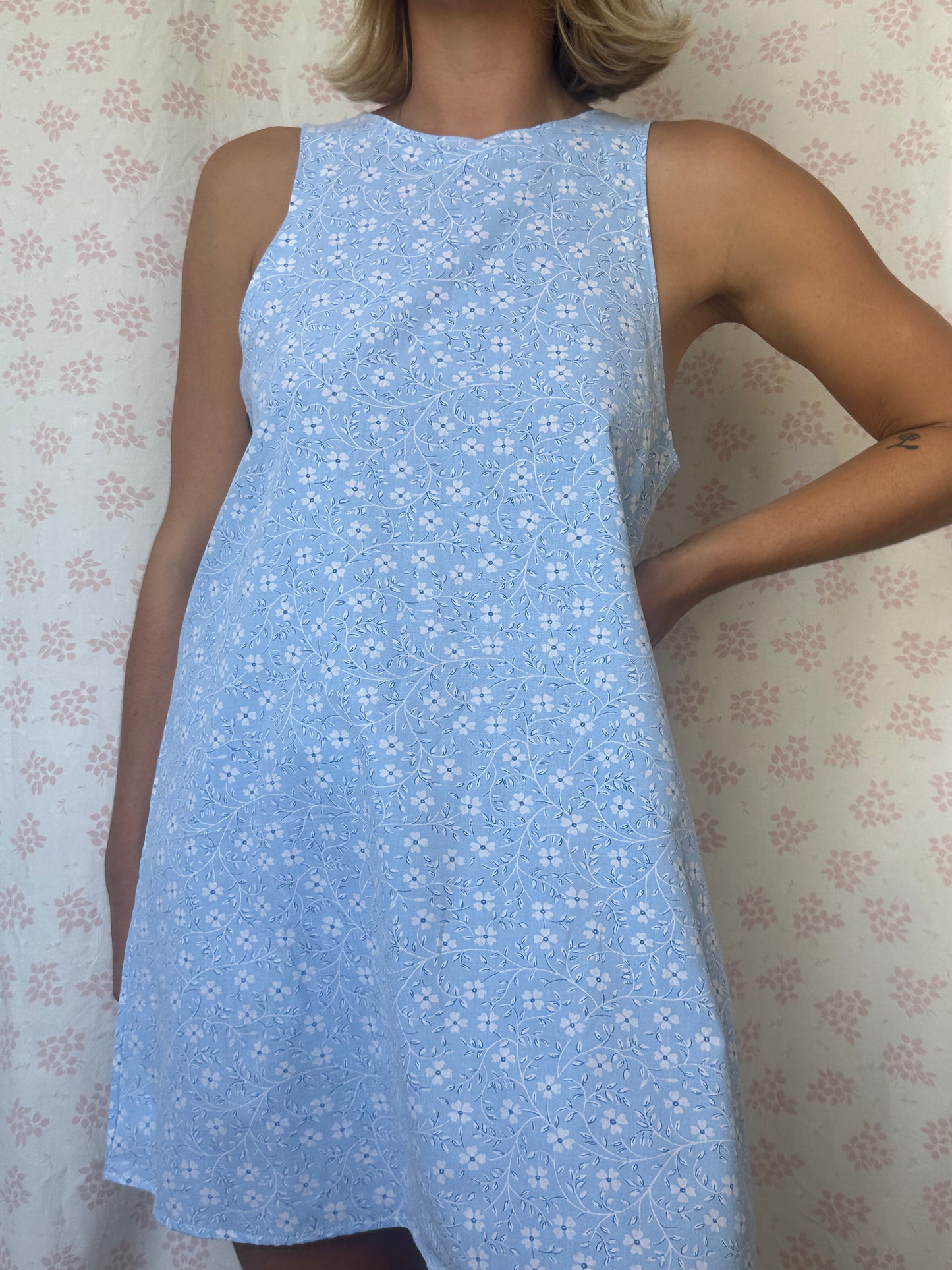 Robe Col Fleurs Bleu