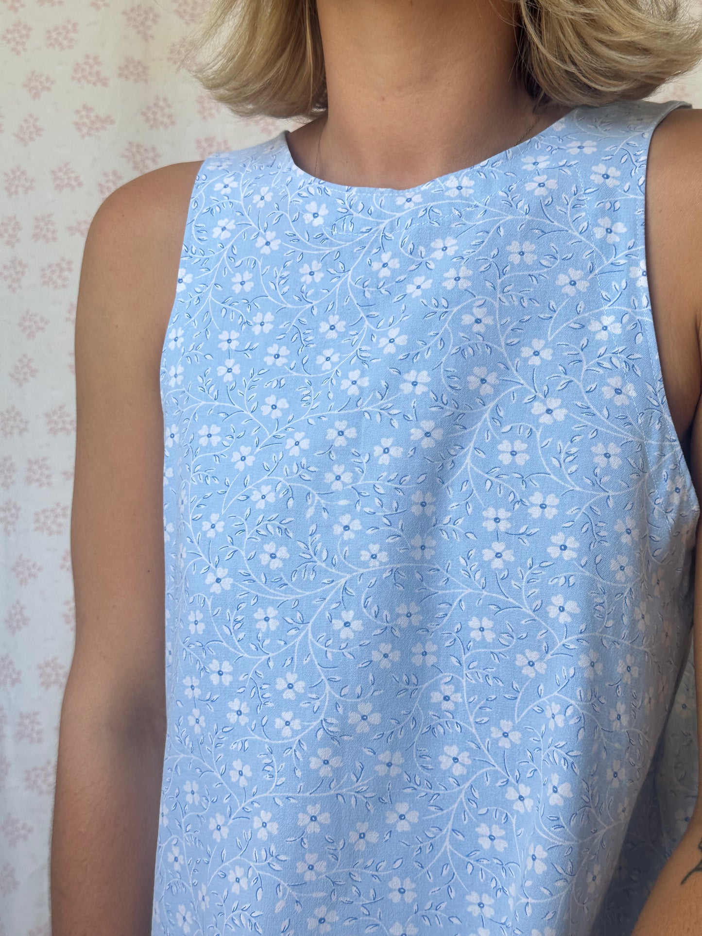 Robe Col Fleurs Bleu