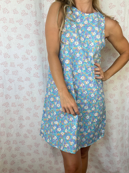 Robe Col Fleurs Bleu