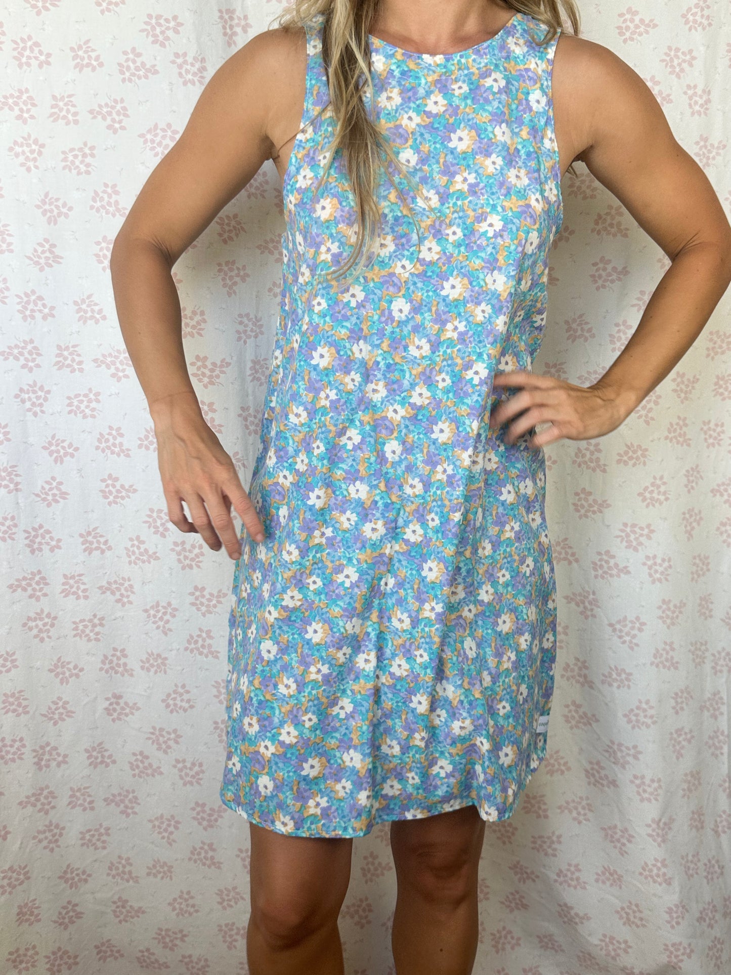 Robe Col Fleurs Bleu