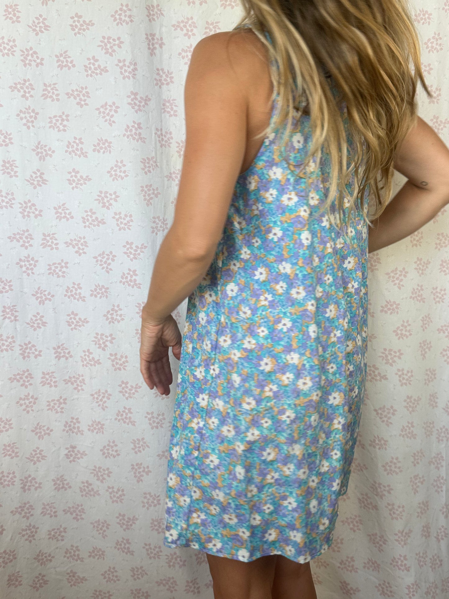 Robe Col Fleurs Bleu
