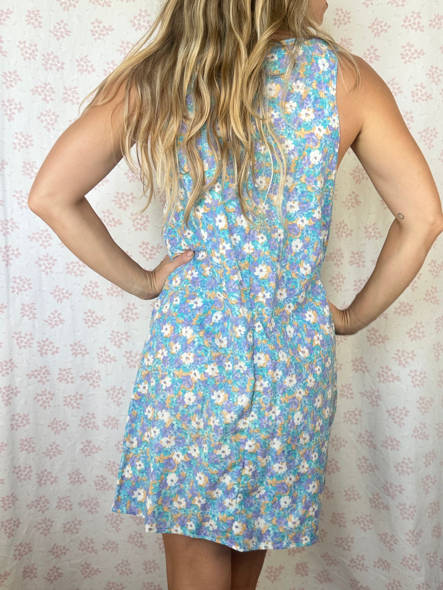 Robe Col Fleurs Bleu