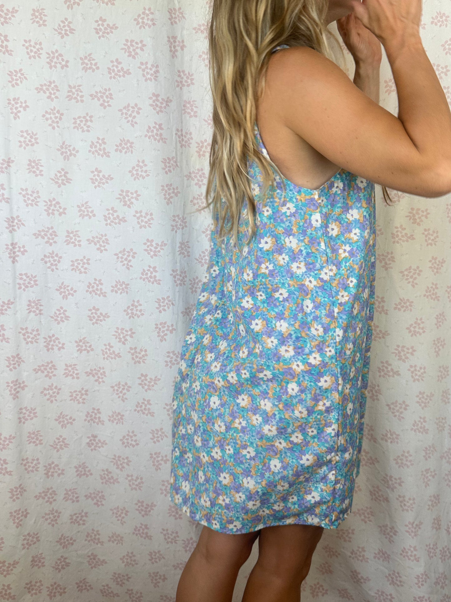 Robe Col Fleurs Bleu