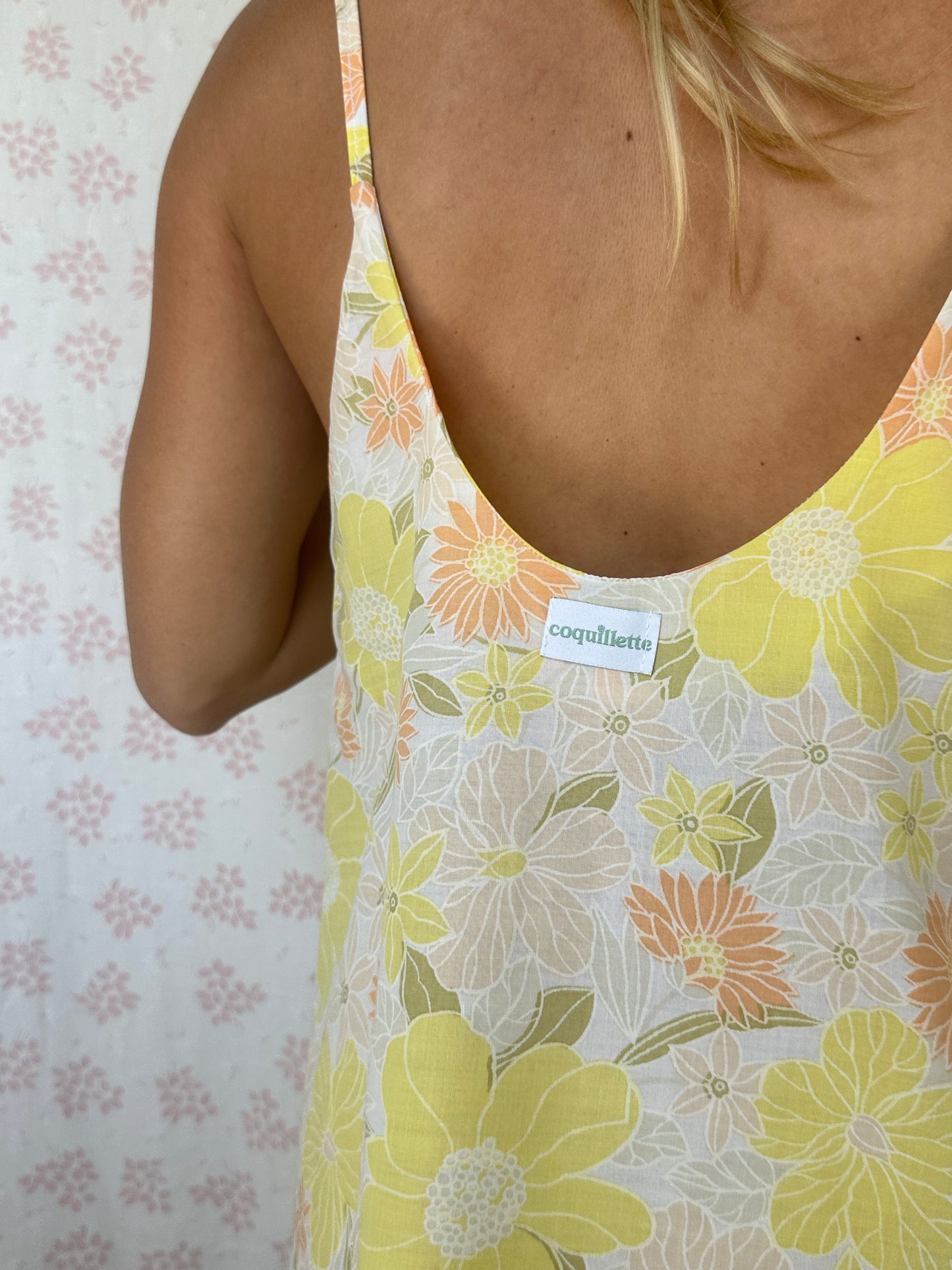 Robe Bretelle Fleurs Jaune