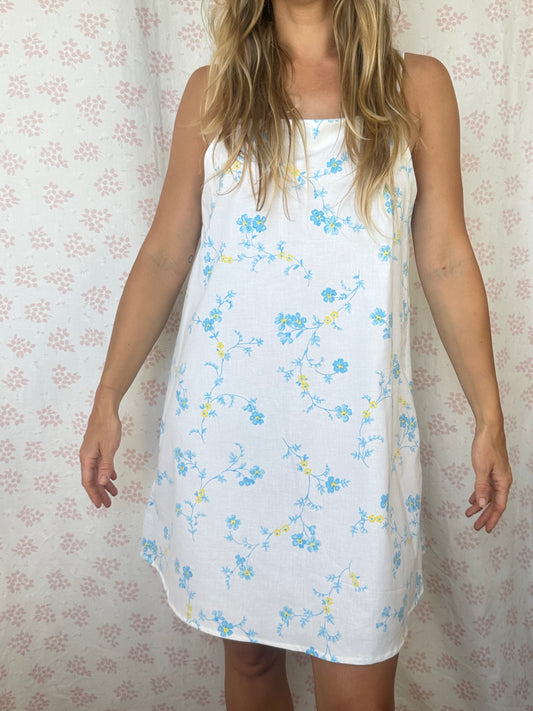 Robe Bretelle Fleurs Bleu