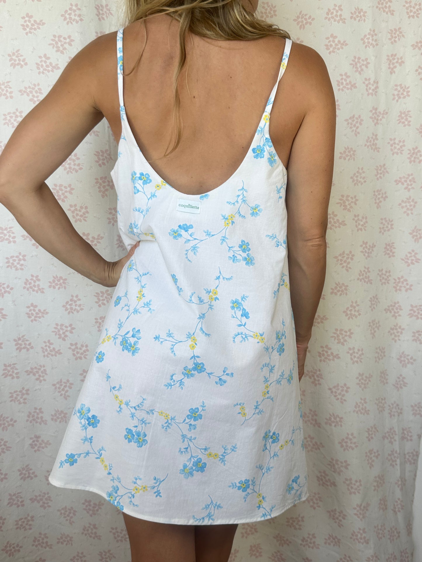 Robe Bretelle Fleurs Bleu