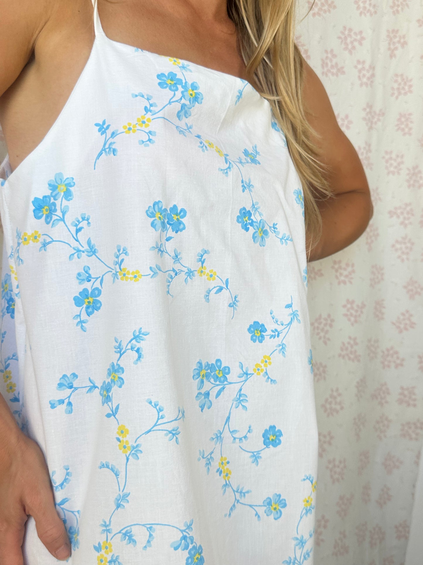 Robe Bretelle Fleurs Bleu