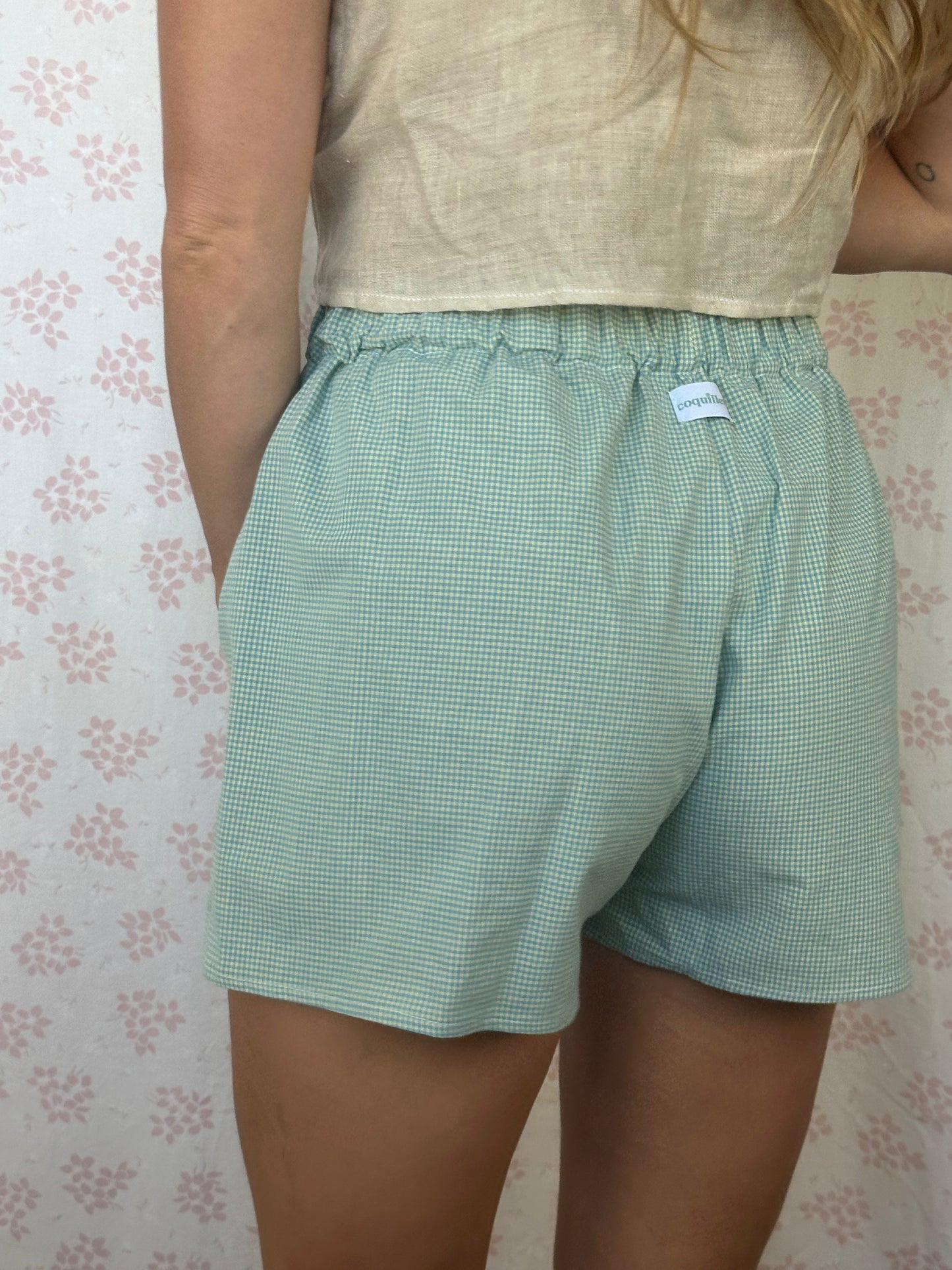 Short Vichy Vert d'eau