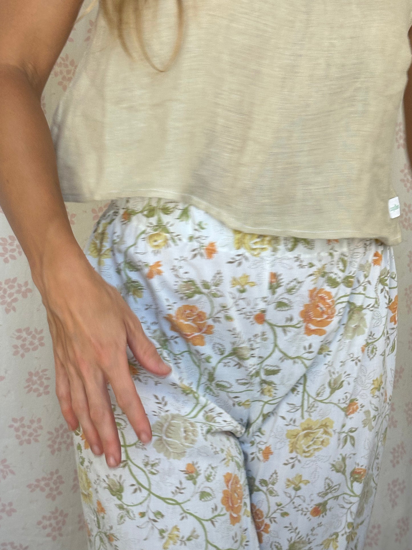 Pantalon Blanc Fleurs