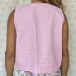Haut Bouton Vichy Rose