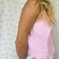 Haut Bouton Vichy Rose