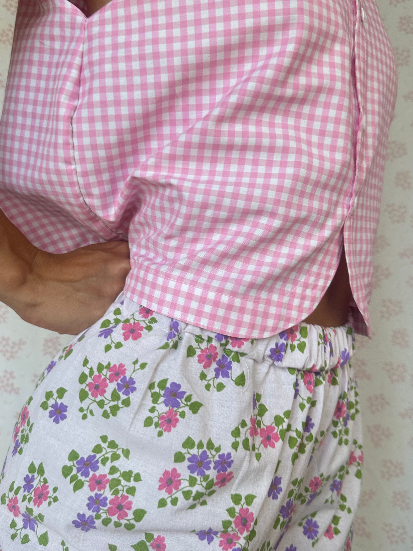 Haut Bouton Vichy Rose