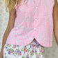 Haut Bouton Vichy Rose