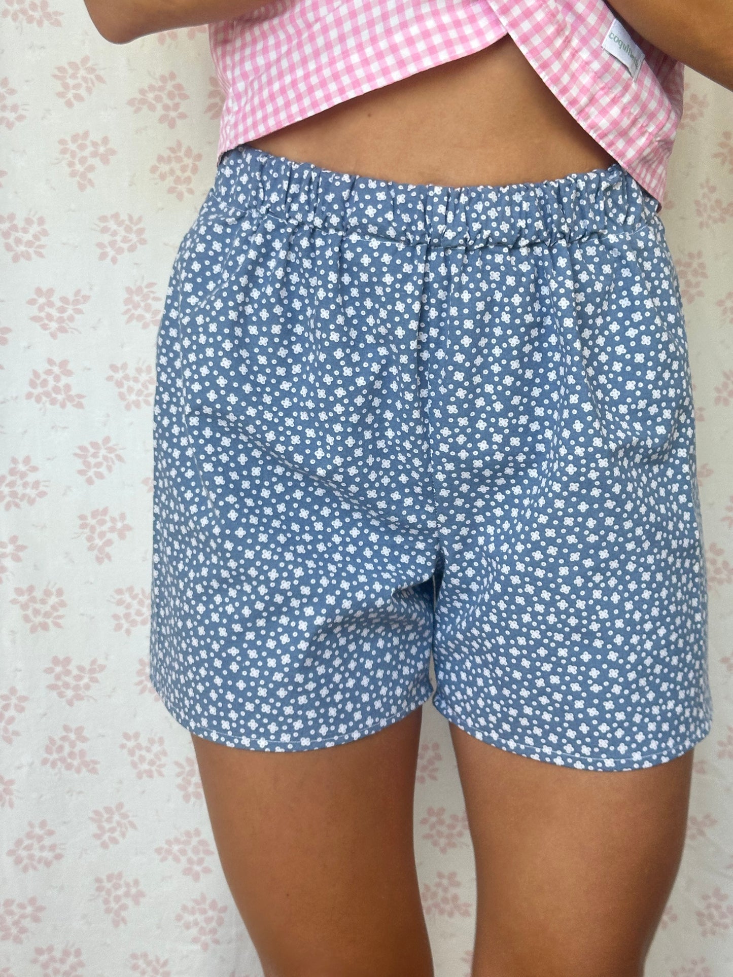 Short Bleu Fleurs