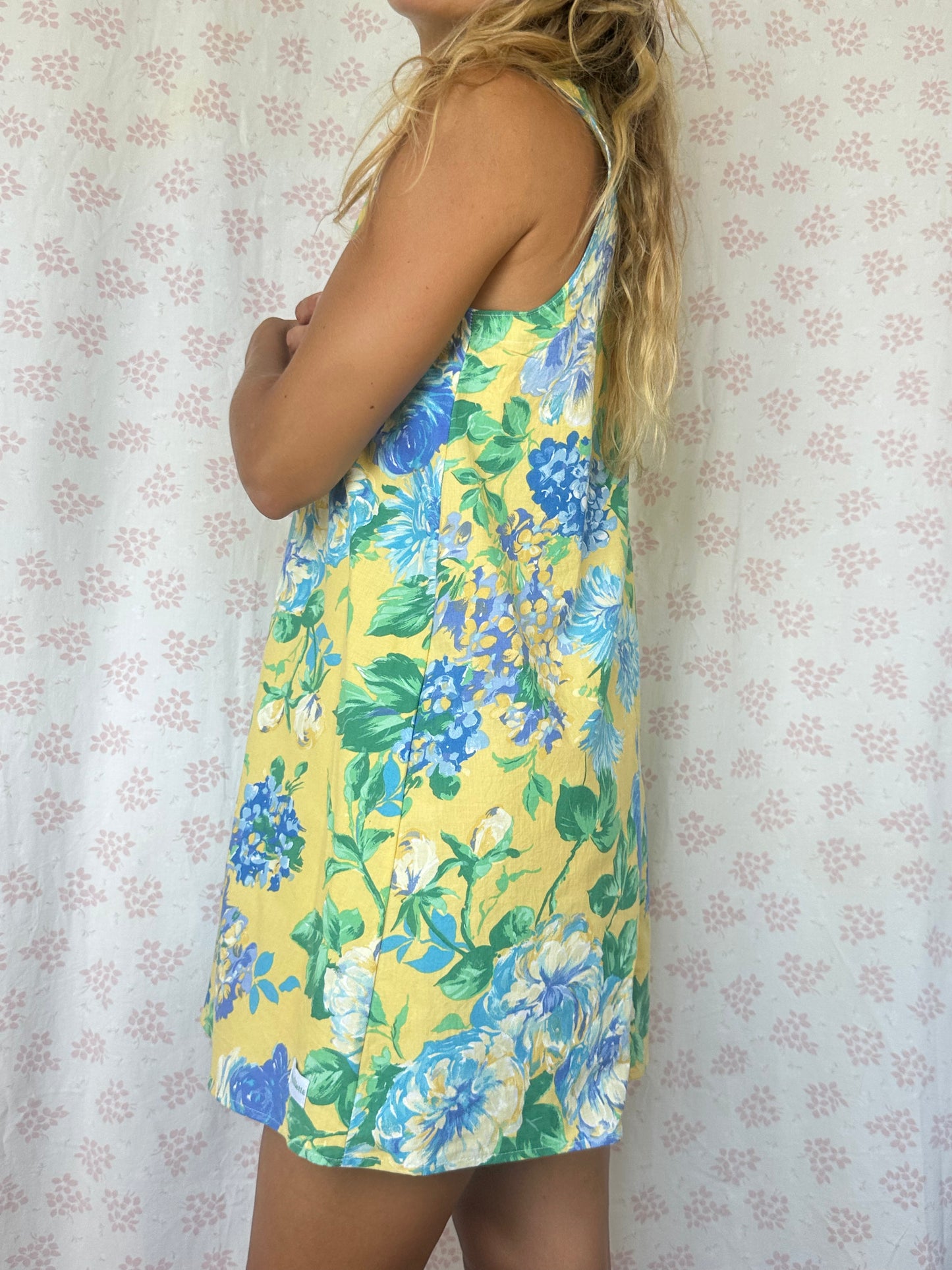 Robe Col Jaune Fleurs Bleu
