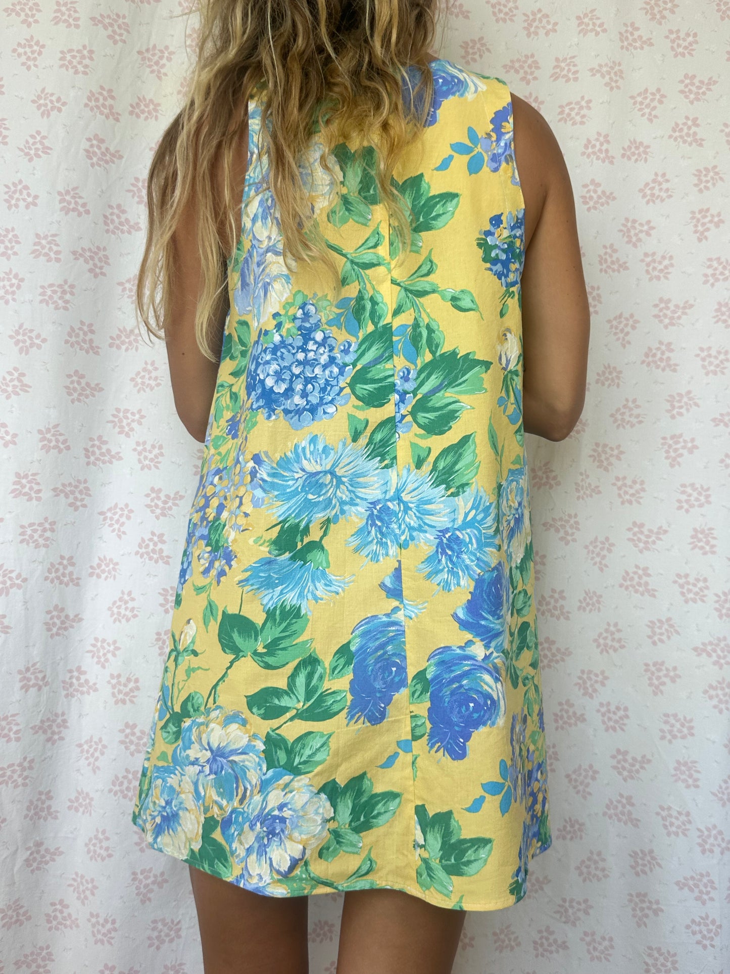 Robe Col Jaune Fleurs Bleu