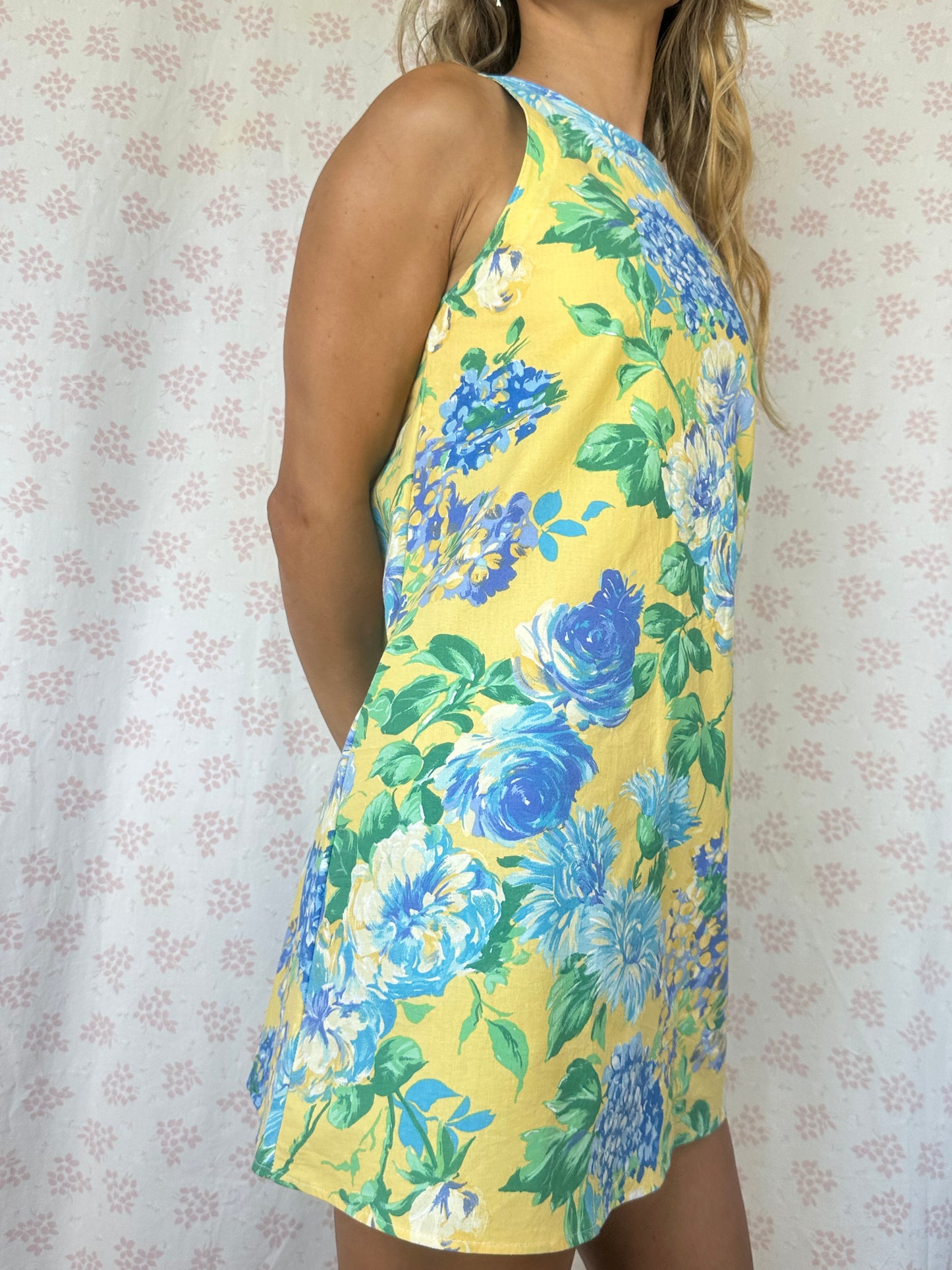 Robe Col Jaune Fleurs Bleu