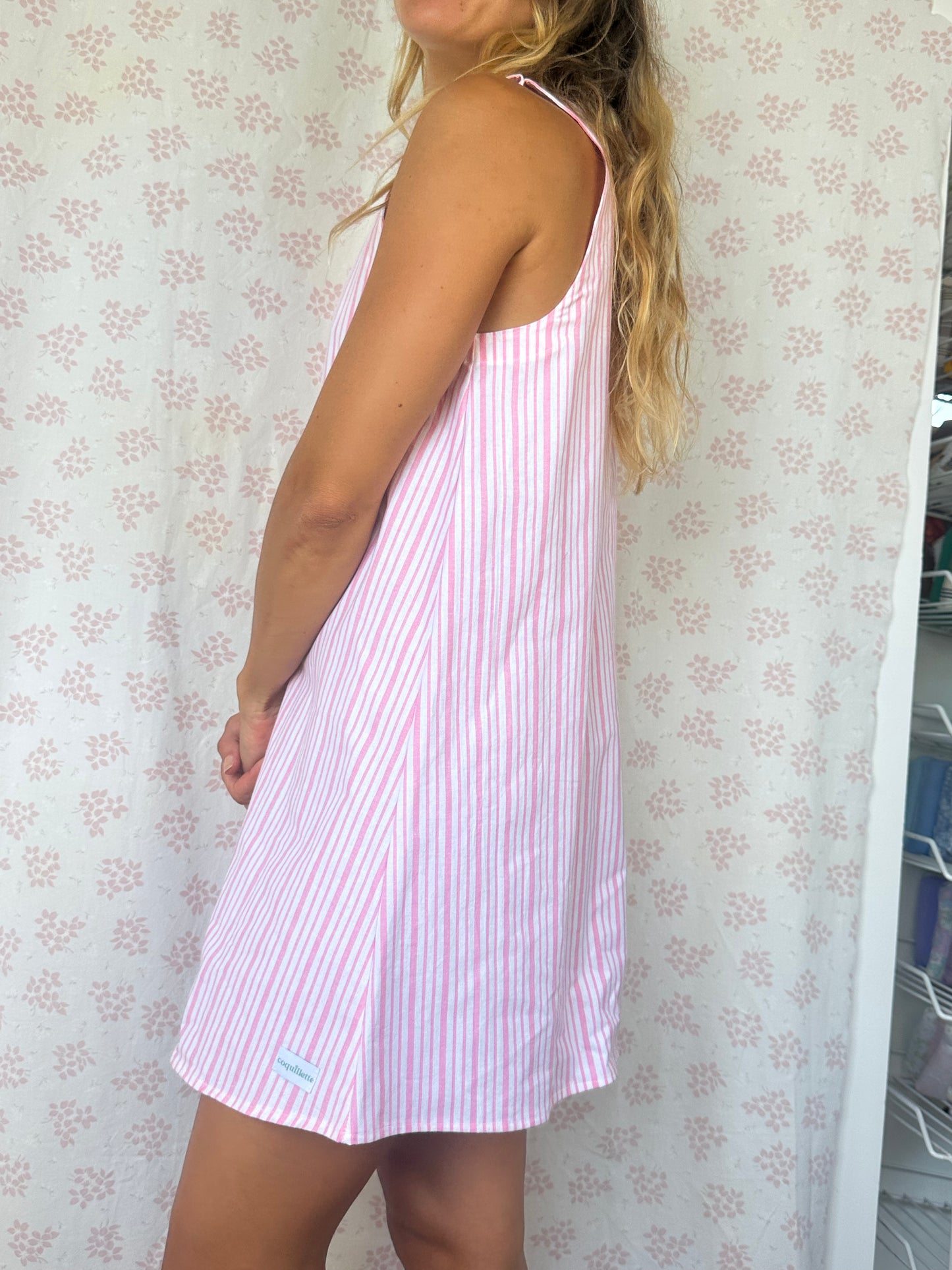 Robe Col Rayé Rose