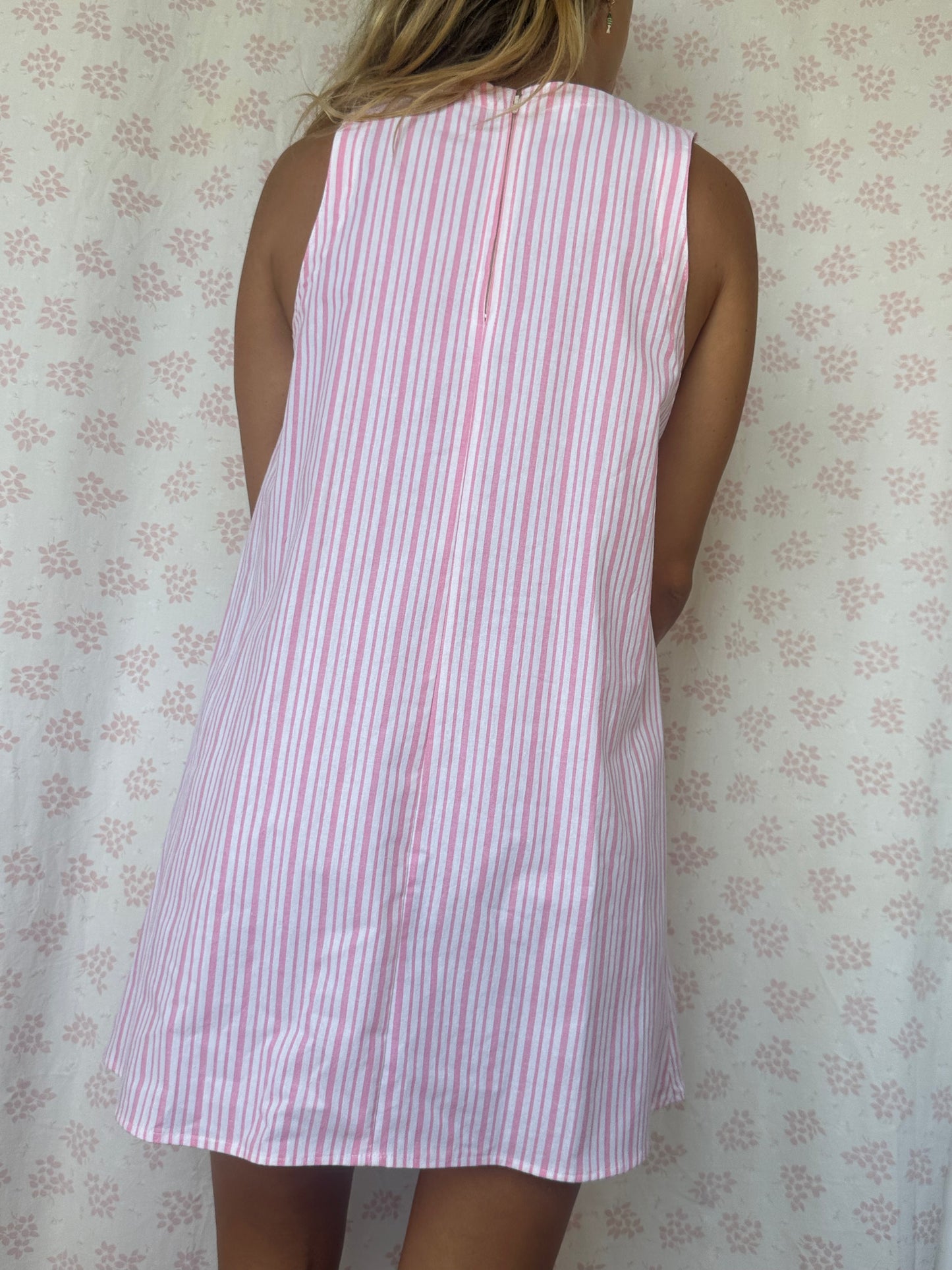 Robe Col Rayé Rose
