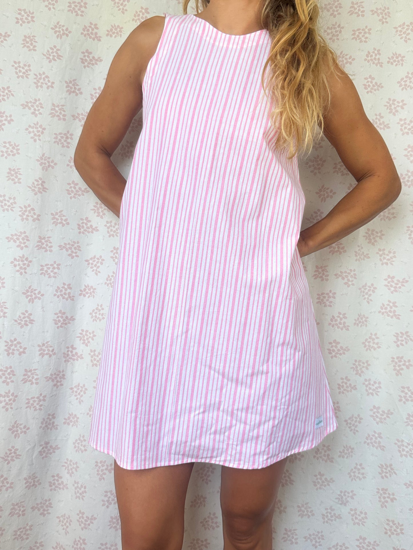Robe Col Rayé Rose