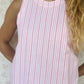 Robe Col Rayé Rose