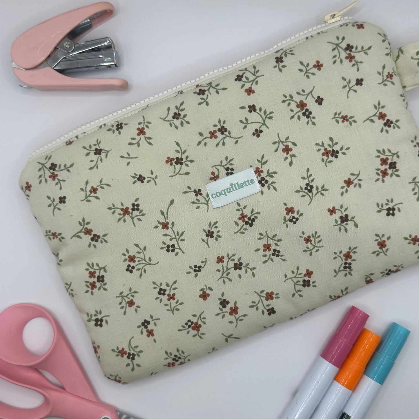 Grande Pochette Fleuris Marron