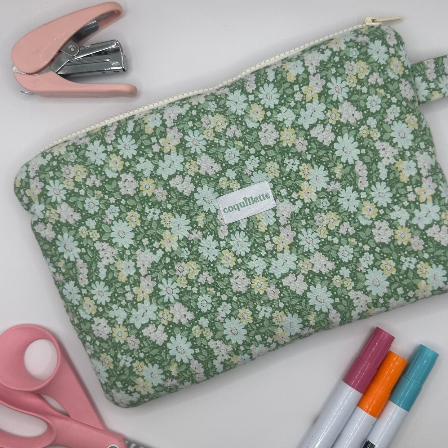 Grande Pochette Fleurs Verte