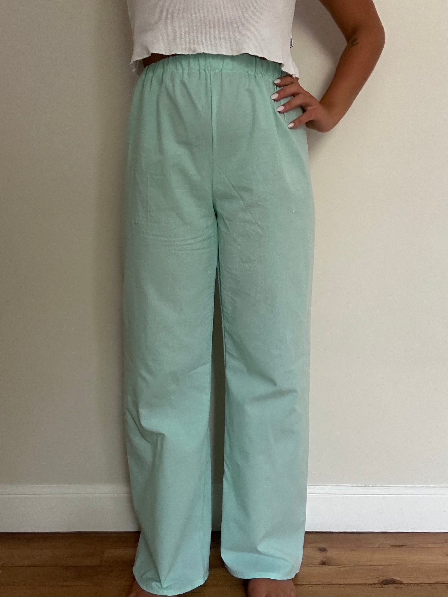 Pantalon Uni Bleu Turquoise