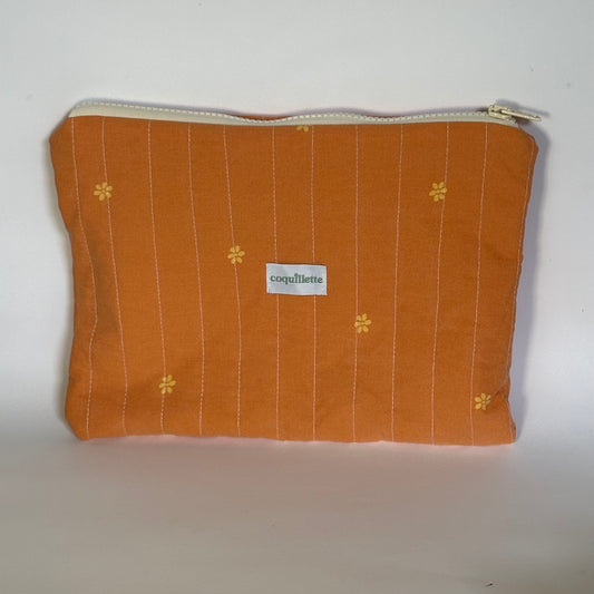 Pochette Matelassée Orange Fleurs Jaune