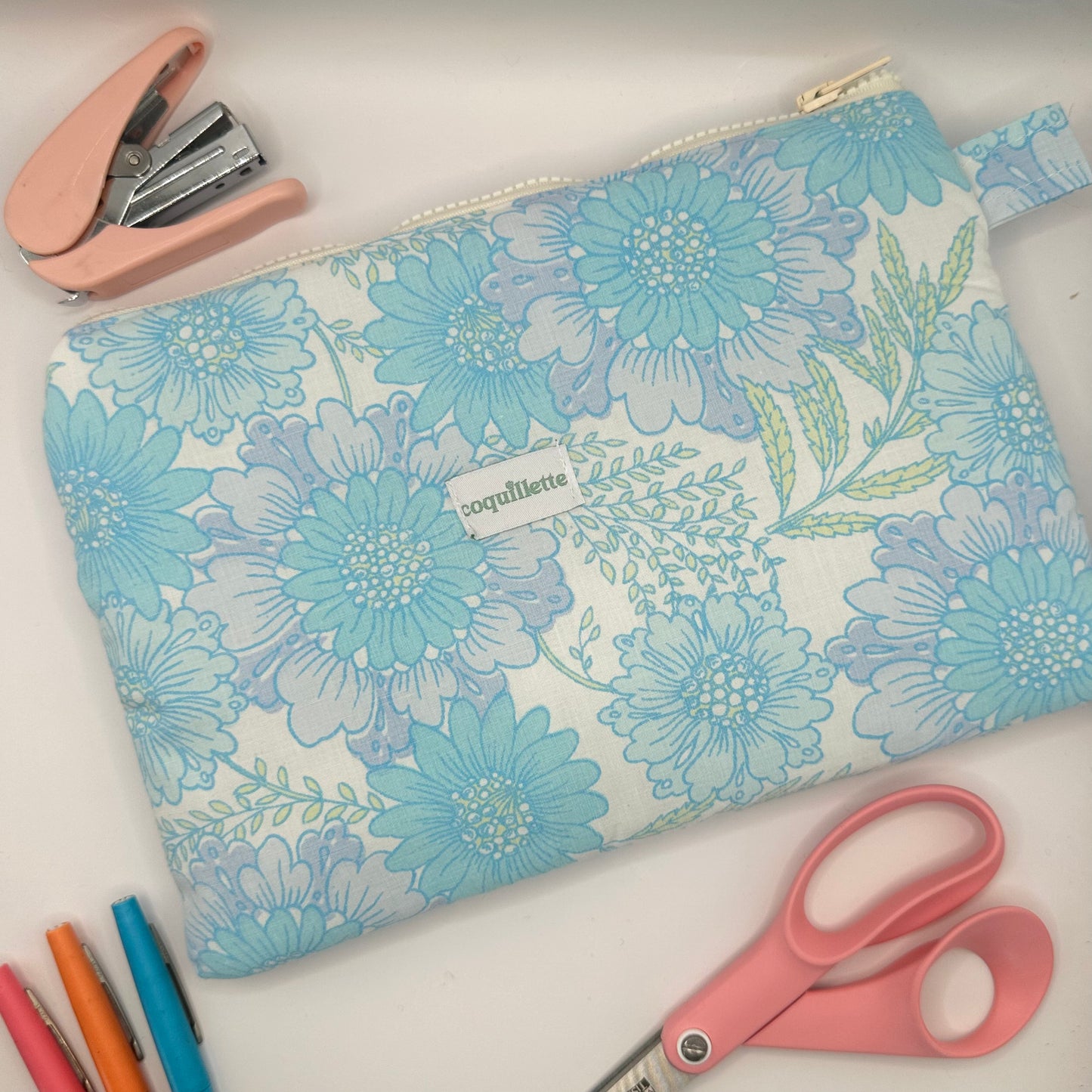 Grande Pochette Fleurs Bleu