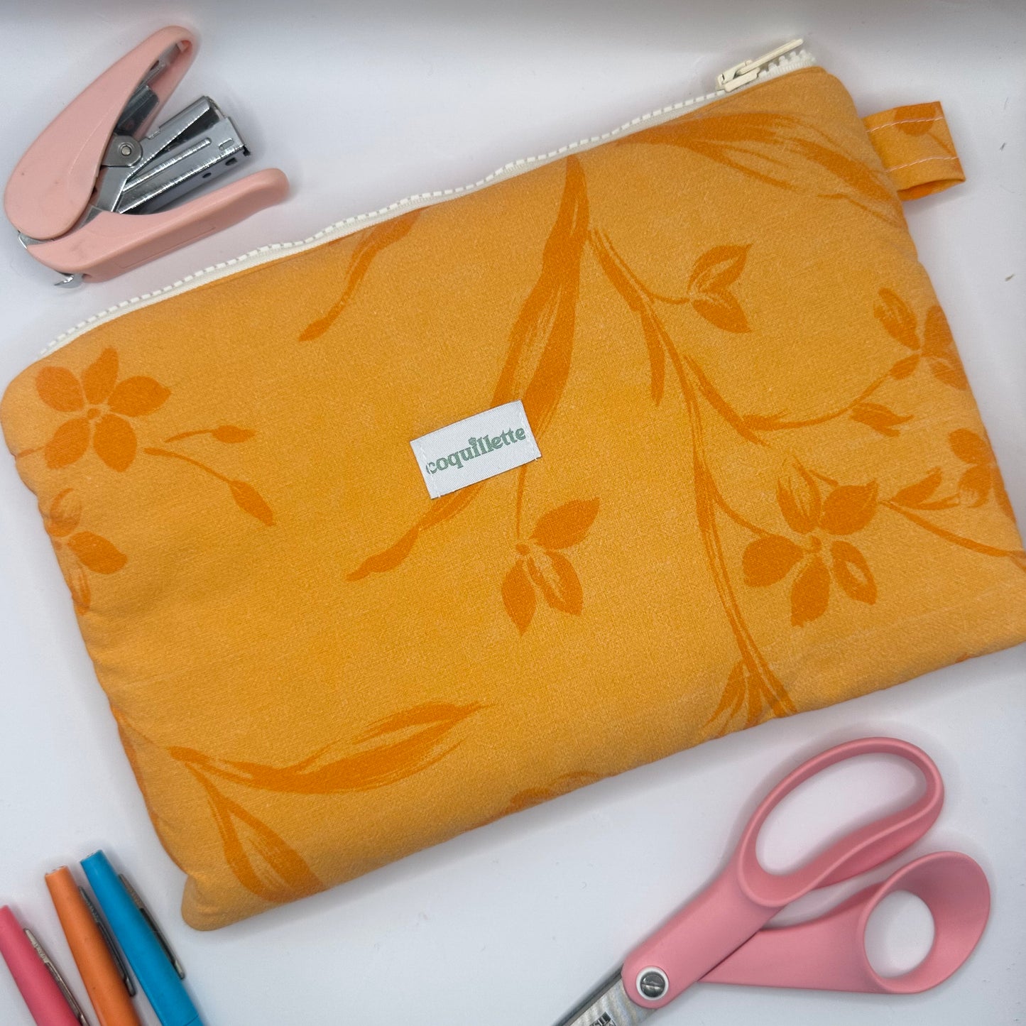 Grande Pochette Orange Fleurs