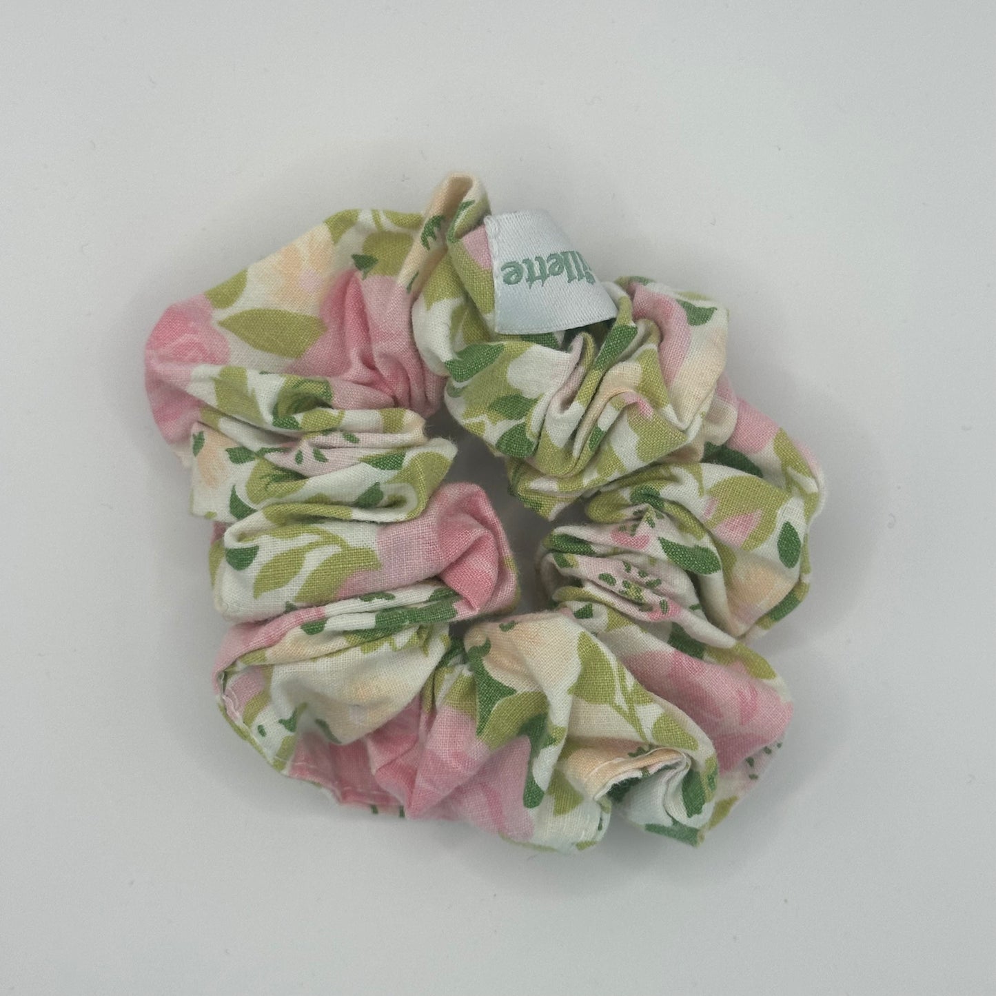 Chouchou Fleurs Vert Rose