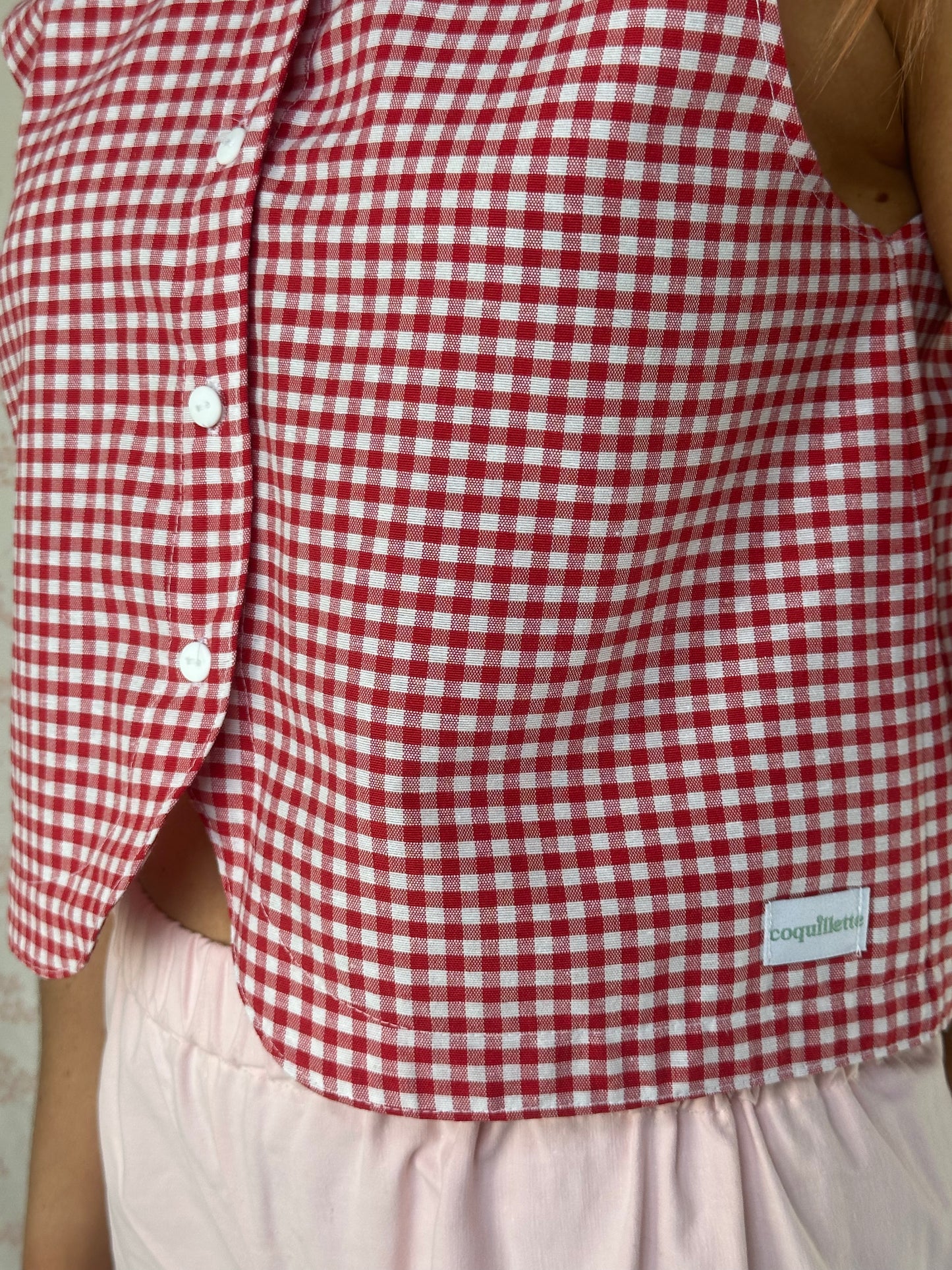 Haut Bouton Vichy Rouge