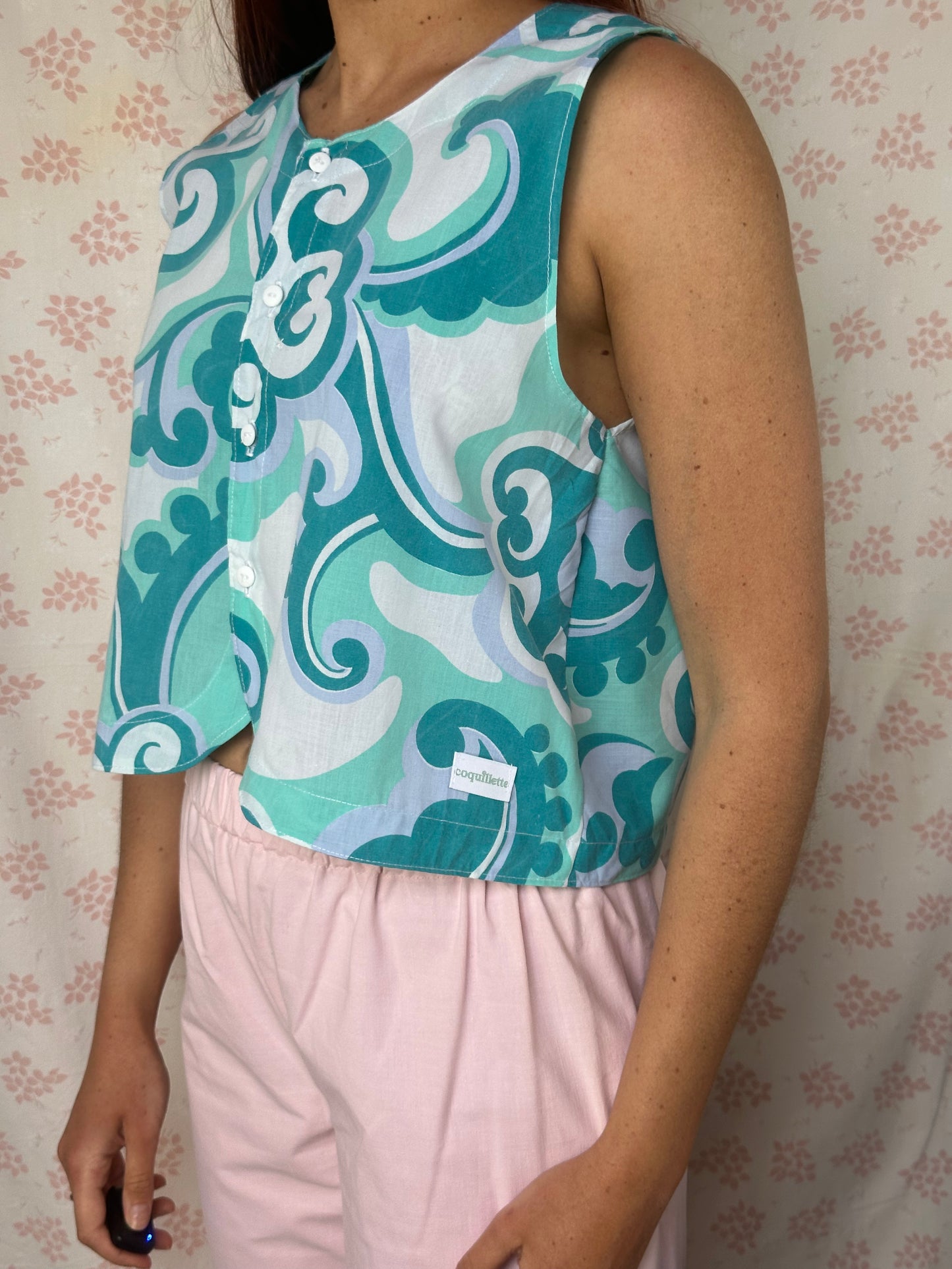 Haut Bouton Turquoise